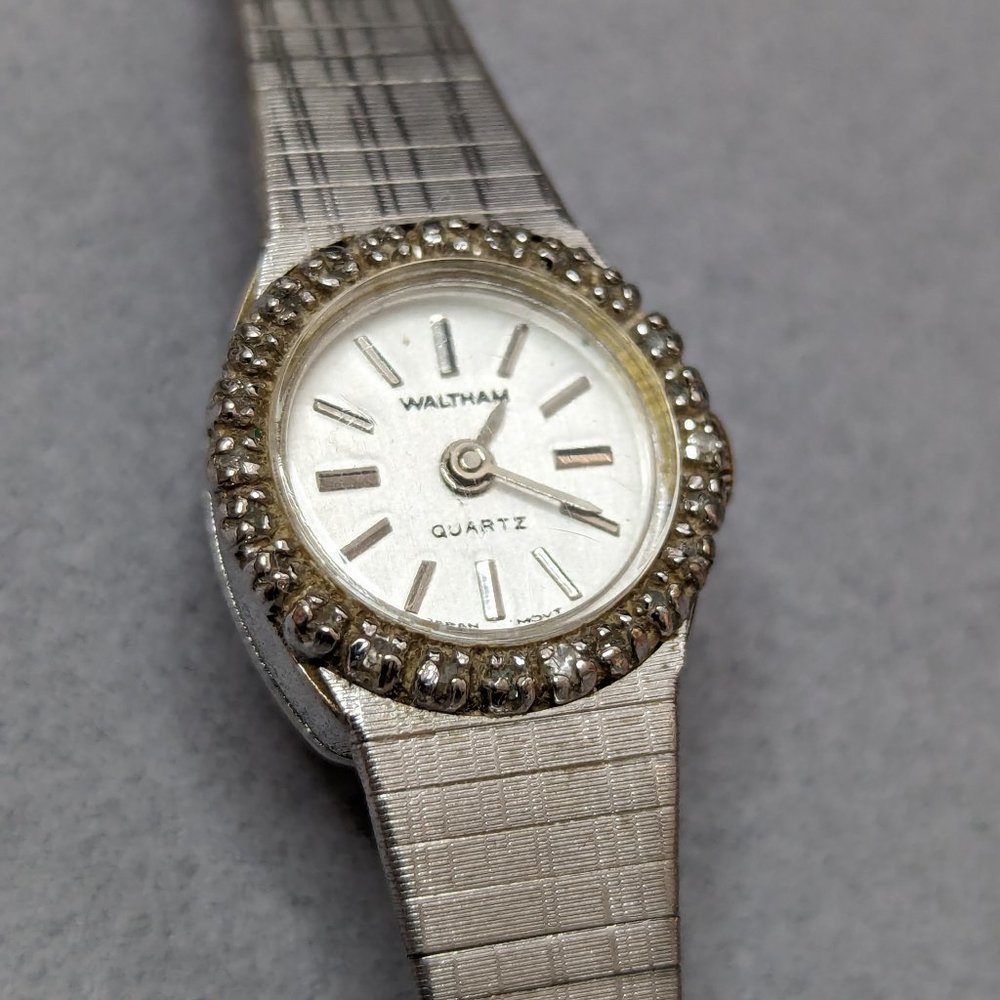 Ladies Waltham Watch Diamond Chips Vintage Working with New Battery